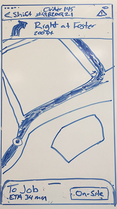 Whiteboard sketch, turn by turn directions