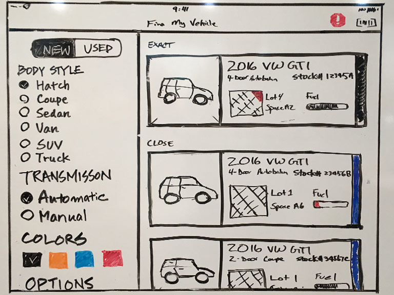 Whiteboard sketch, vehicle inventory