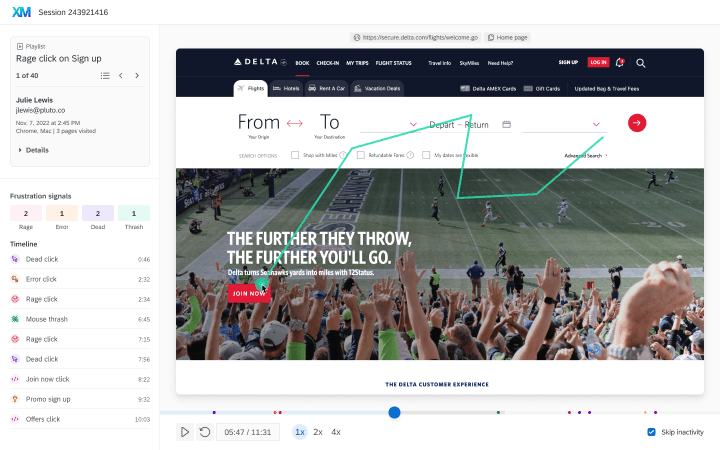 App screen for Qualtrics Session Replay player