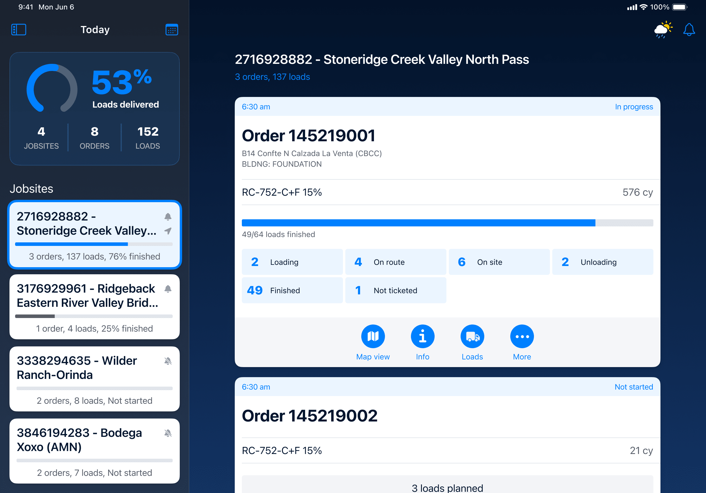 CEMEX Track iPad design, jobsite details
